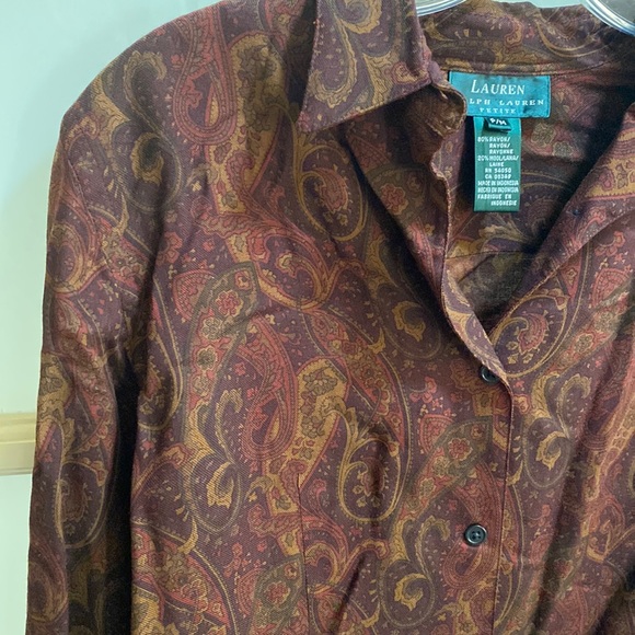 Lauren Ralph Lauren button down brown shirt paisley size petite P M - Picture 1 of 16